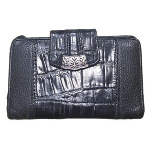 Brighton Black Leather Women's Wallet Croc Embossed